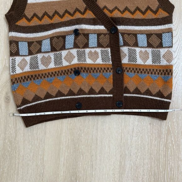 Double Breasted Grandpa Sweater Vest Sz M Button Up Fair Isle Cottage Shimmer - Picture 7 of 10